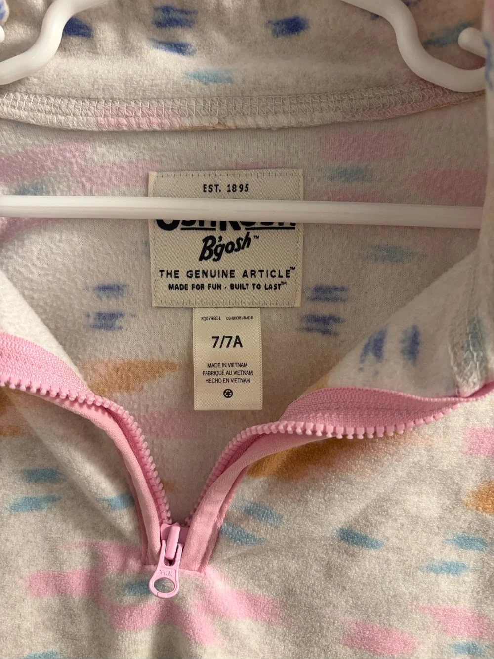 OshKosh B'gosh Pink and White Quarter-Zip Fleece Pullover